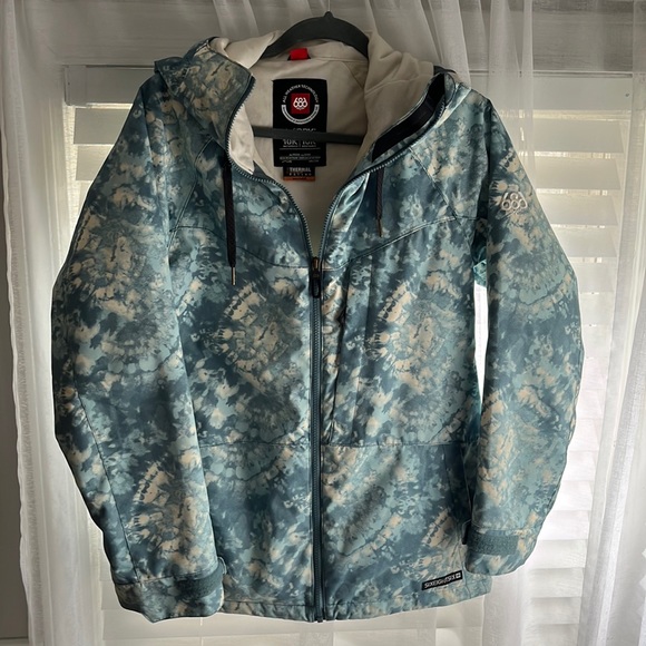 NWOT Women’s Snow Jacket, 686 infiDRY 10k, waterproof, blue/ teal tie dye - Picture 1 of 6